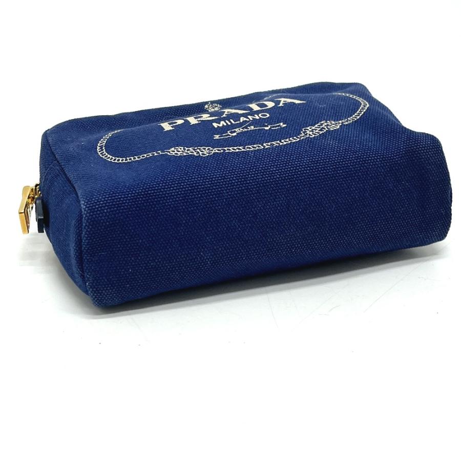 PRADA プラダ 1NA021 ロゴプリント カナパ 化粧ポーチ 小物入れ ポーチ ブルー レディース【中古】 | PRADA | 03