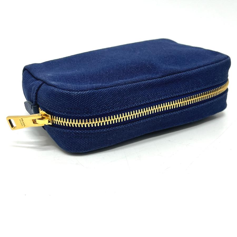 PRADA プラダ 1NA021 ロゴプリント カナパ 化粧ポーチ 小物入れ ポーチ ブルー レディース【中古】 | PRADA | 05