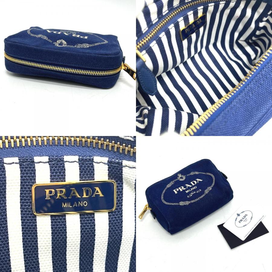 PRADA プラダ 1NA021 ロゴプリント カナパ 化粧ポーチ 小物入れ ポーチ ブルー レディース【中古】 | PRADA | 09