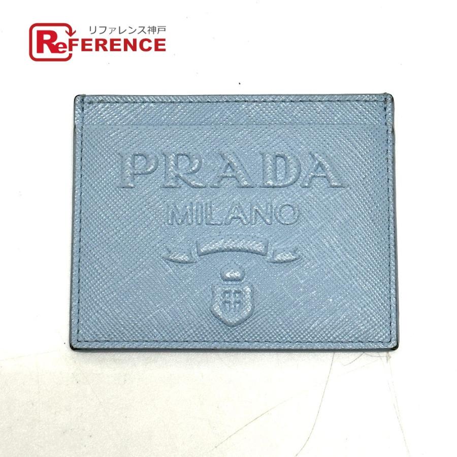PRADA プラダ 1MC025 エンボスロゴ  パスケース 名刺入れ カードケース ライトブルー レディース【中古】 | PRADA