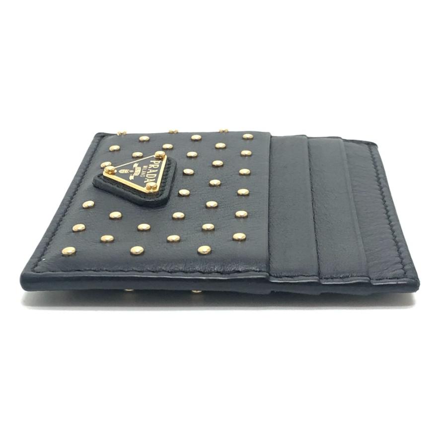 PRADA プラダ 1MC025 トライアングルロゴ スタッズドレザー 小物 ゴールドスタッズ カードケース ブラック レディース【中古】 | PRADA | 03