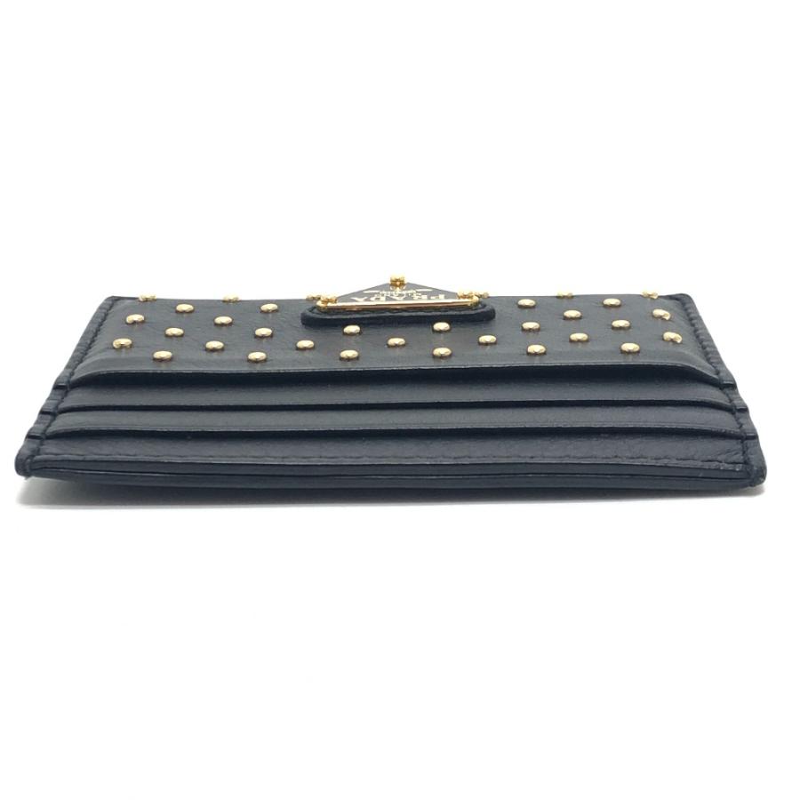 PRADA プラダ 1MC025 トライアングルロゴ スタッズドレザー 小物 ゴールドスタッズ カードケース ブラック レディース【中古】 | PRADA | 05