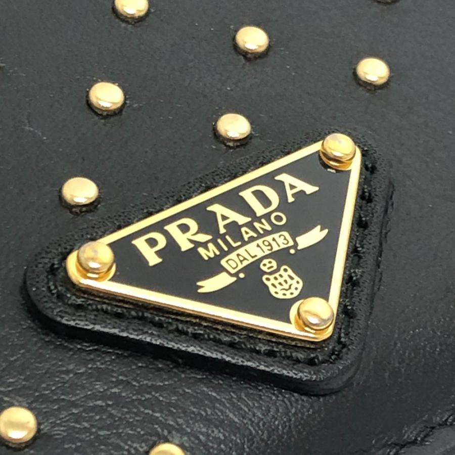 PRADA プラダ 1MC025 トライアングルロゴ スタッズドレザー 小物 ゴールドスタッズ カードケース ブラック レディース【中古】 | PRADA | 06