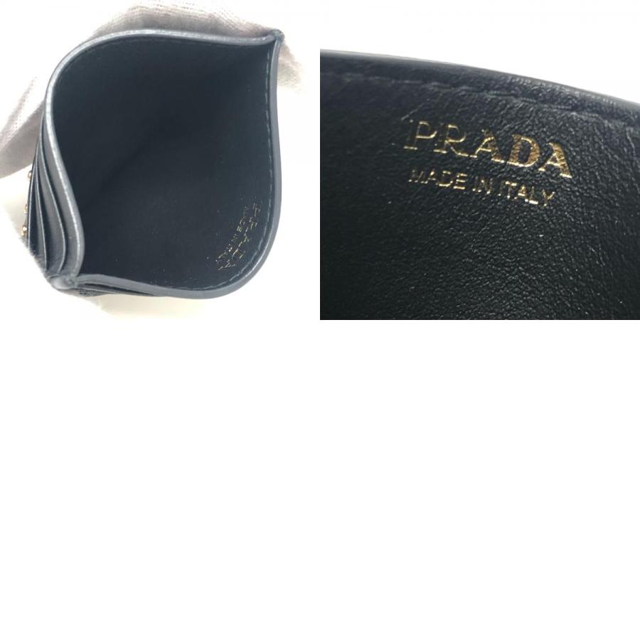 PRADA プラダ 1MC025 トライアングルロゴ スタッズドレザー 小物 ゴールドスタッズ カードケース ブラック レディース【中古】 | PRADA | 09