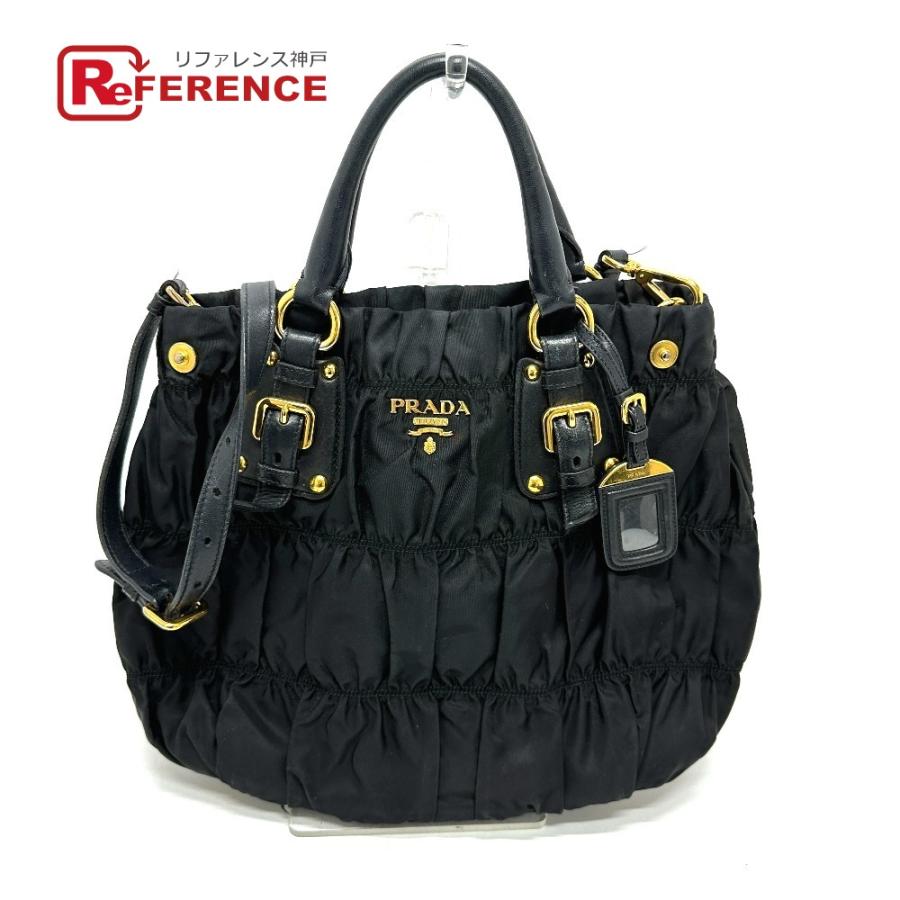 PRADA プラダ BN1788 ギャザー 2WAY カバン ハンドバッグ ショルダーバッグ トートバッグ ブラック レディース【中古】 | PRADA