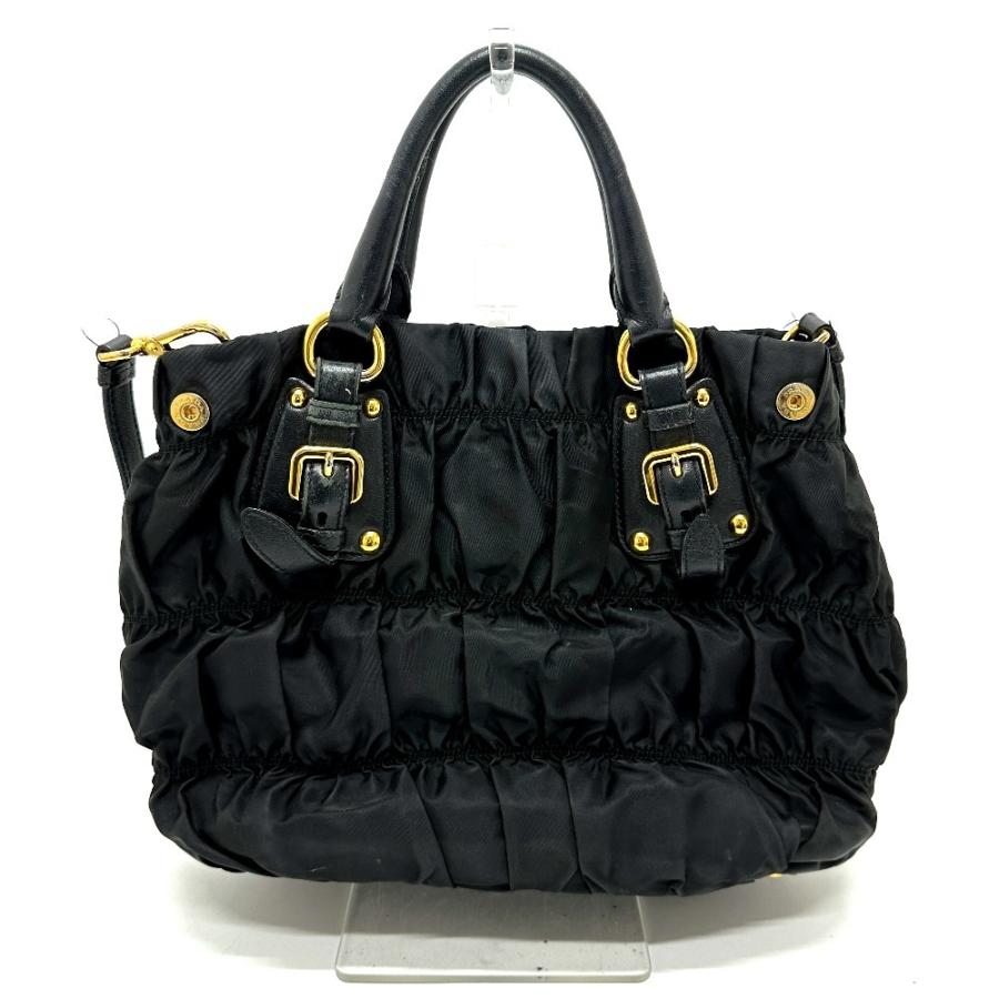 PRADA プラダ BN1788 ギャザー 2WAY カバン ハンドバッグ ショルダーバッグ トートバッグ ブラック レディース【中古】 | PRADA | 01