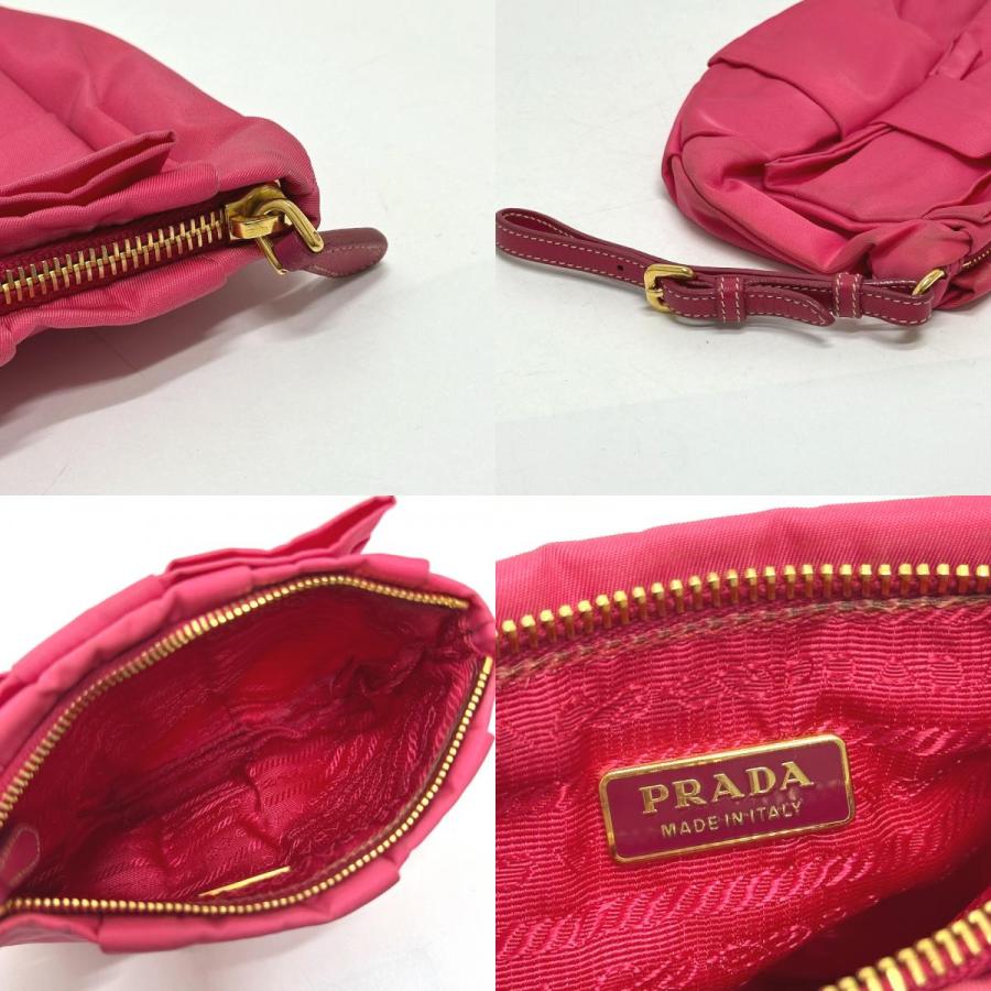 【美品】PRADA プラダ　ポーチ　ストラップ付き　化粧ポーチ　小物入れ　リボン PRADA（プラダ） 1N1422 ロゴ リボン 小物 ストラップ付 マルチポーチ