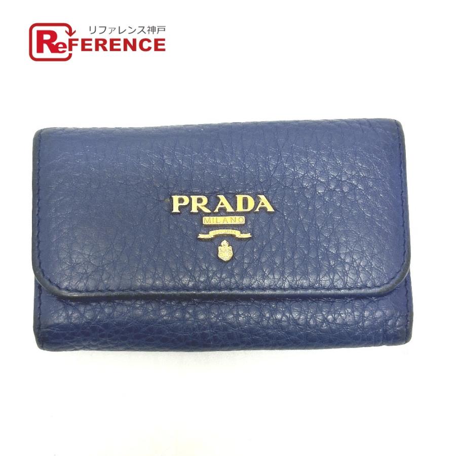PRADA プラダ 1PG222 トライアングルプレート 6連 キーケース ブルー レディース【中古】 | PRADA