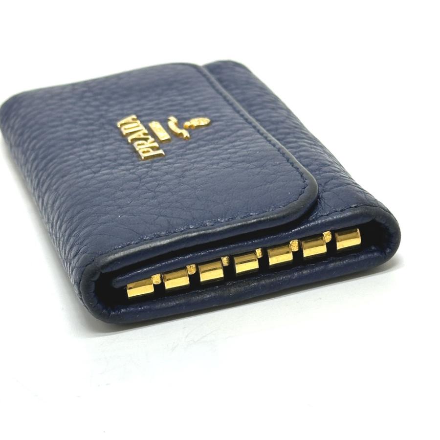 PRADA プラダ 1PG222 トライアングルプレート 6連 キーケース ブルー レディース【中古】 | PRADA | 05