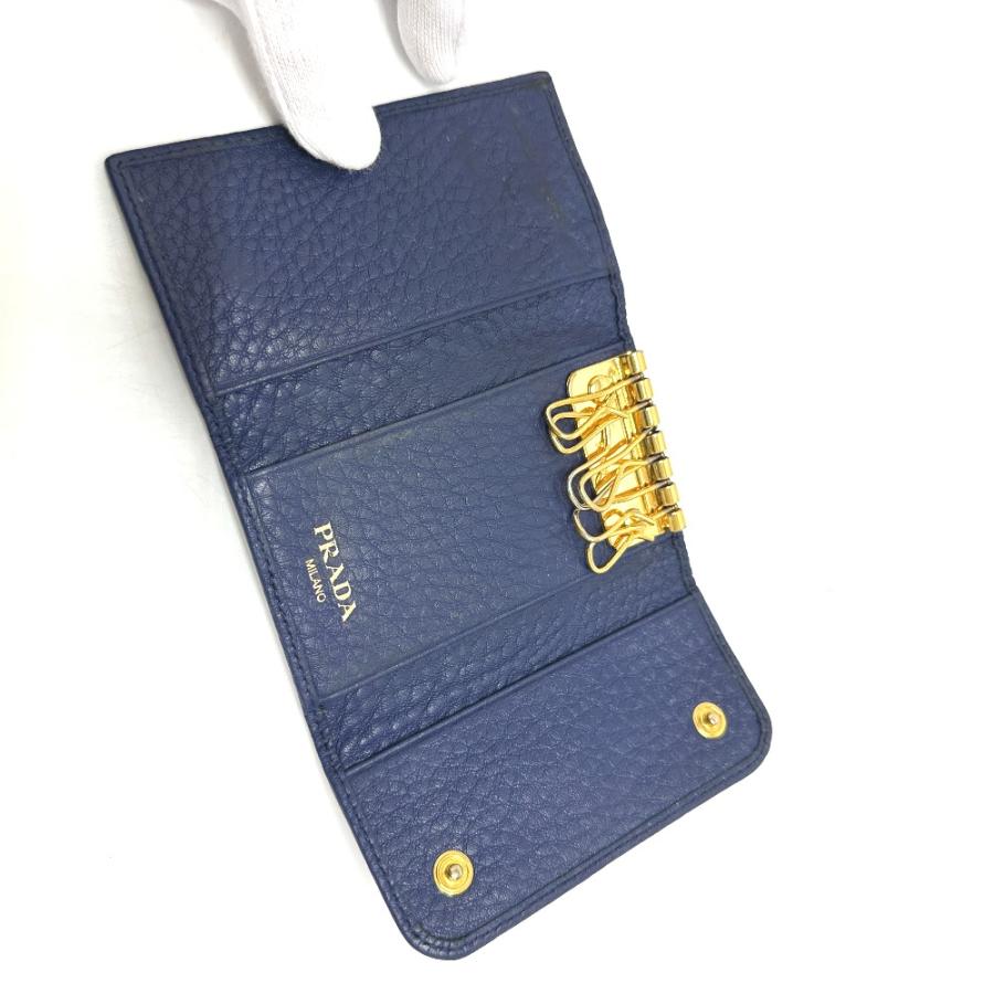 PRADA プラダ 1PG222 トライアングルプレート 6連 キーケース ブルー レディース【中古】 | PRADA | 08