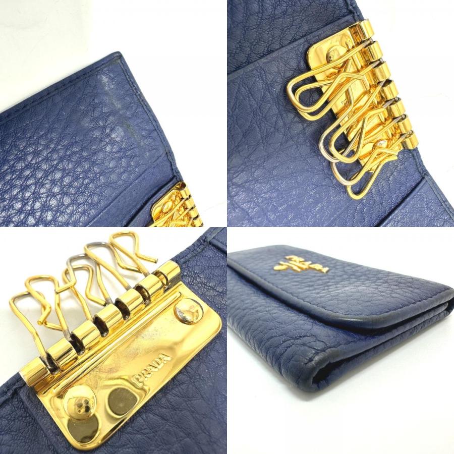 PRADA プラダ 1PG222 トライアングルプレート 6連 キーケース ブルー レディース【中古】 | PRADA | 09
