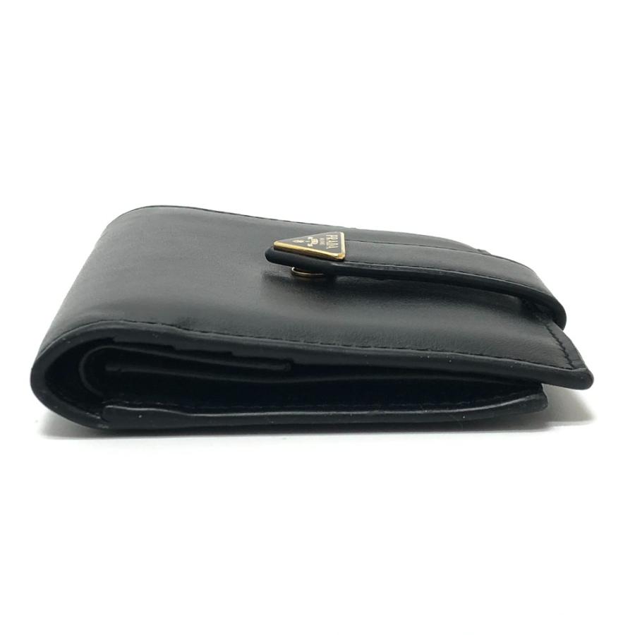 PRADA プラダ 1MV204 トライアングルプレート 財布 ミニウォレット コンパクト財布 ゴールド金具 2つ折り財布 ブラック メンズ【中古】 | PRADA | 03