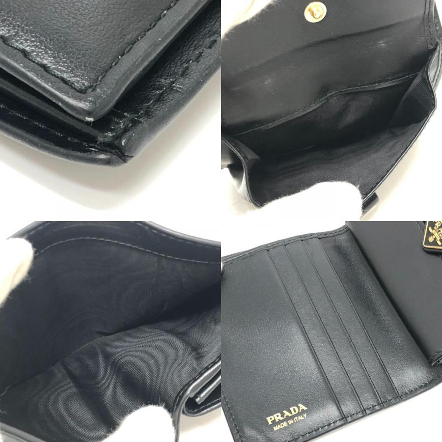 PRADA プラダ 1MV204 トライアングルプレート 財布 ミニウォレット コンパクト財布 ゴールド金具 2つ折り財布 ブラック メンズ【中古】 | PRADA | 08