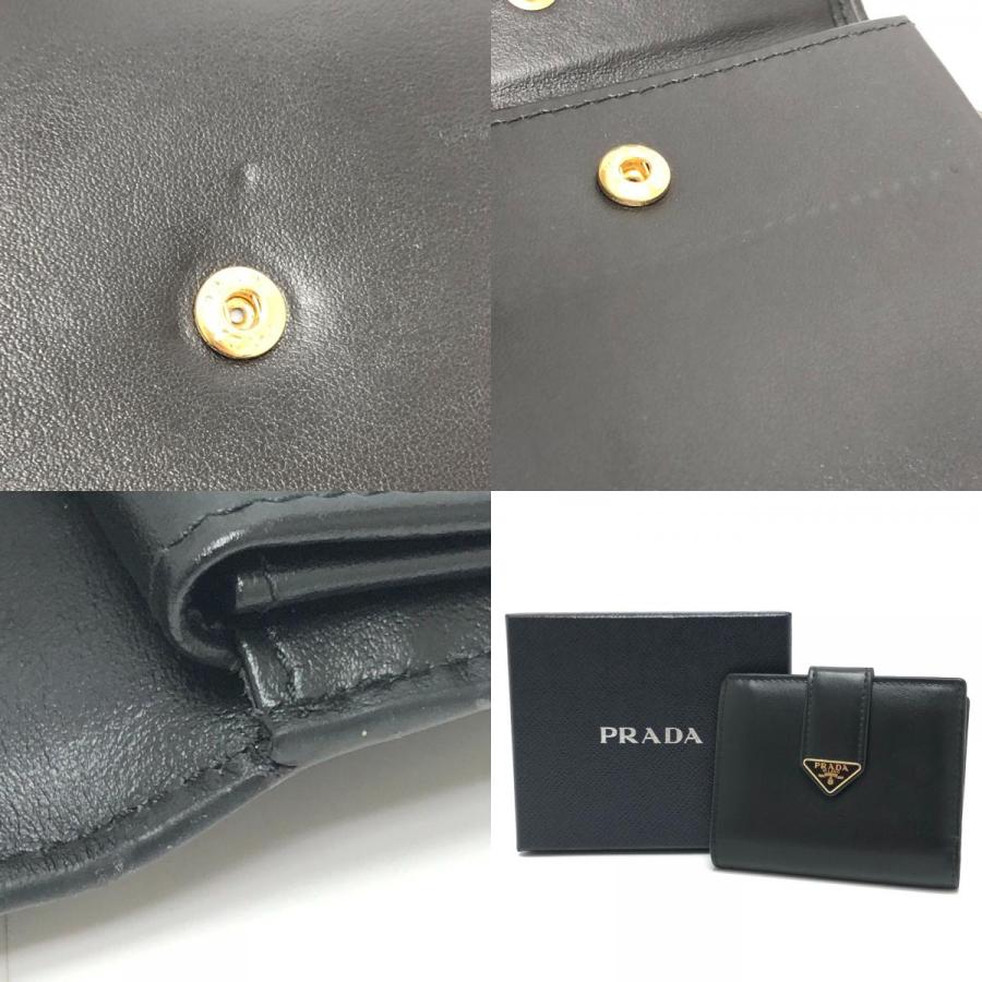 PRADA プラダ 1MV204 トライアングルプレート 財布 ミニウォレット コンパクト財布 ゴールド金具 2つ折り財布 ブラック メンズ【中古】 | PRADA | 09