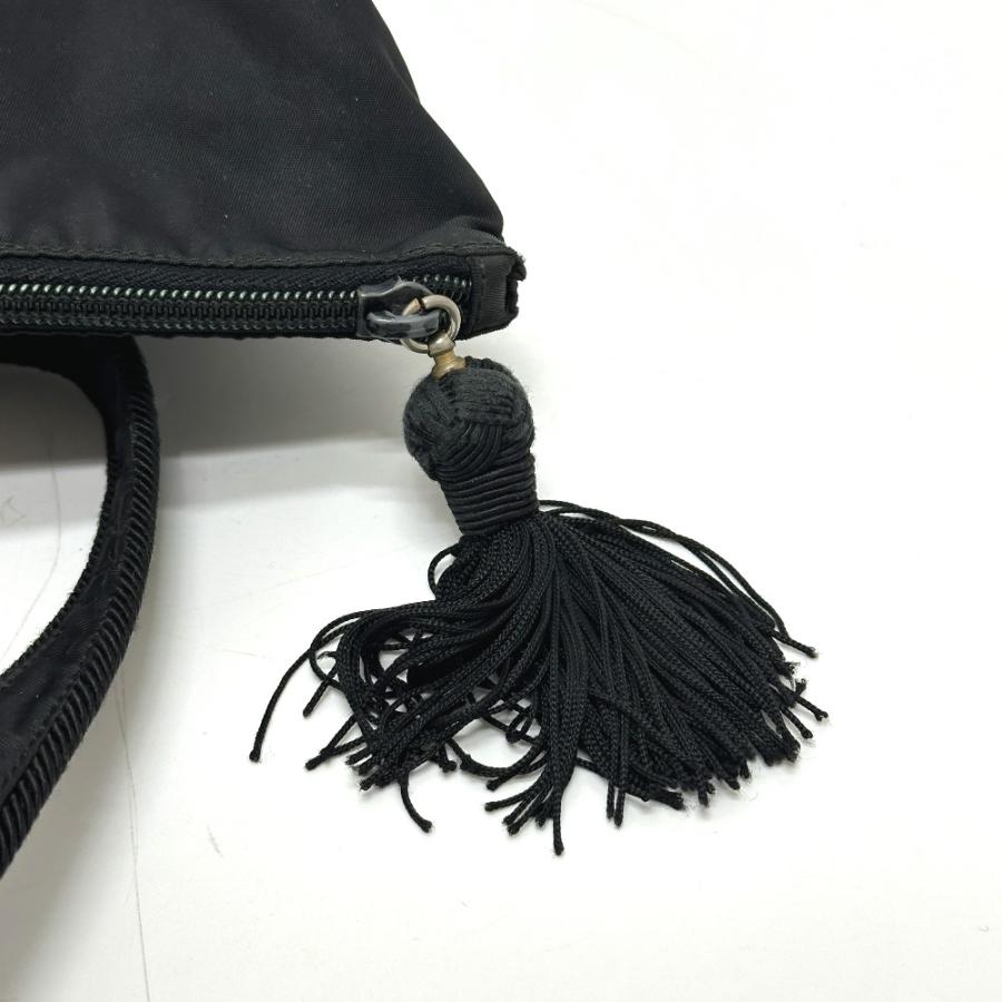 PRADA（プラダ） 刺繍ロゴ タッセル ハンドバッグ ショルダーバッグ