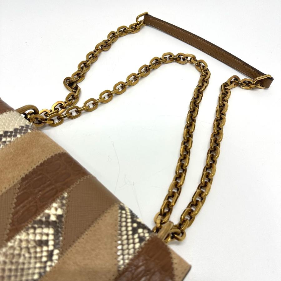 PRADA プラダ 1BD009 ロゴ チェーン カバン ショルダーバッグ スエード ブラウン レディース【中古】 | PRADA | 05