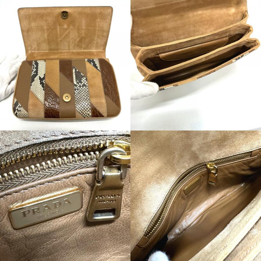 PRADA プラダ 1BD009 ロゴ チェーン カバン ショルダーバッグ スエード ブラウン レディース【中古】 | PRADA | 08