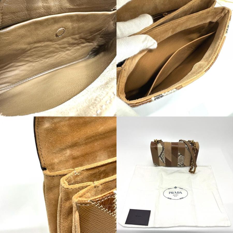 PRADA プラダ 1BD009 ロゴ チェーン カバン ショルダーバッグ スエード ブラウン レディース【中古】 | PRADA | 09