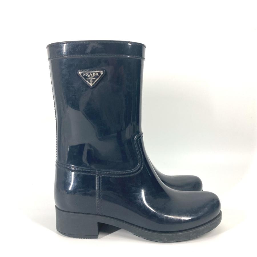 PRADA プラダ トライアングルロゴ 三角ロゴ プレート 靴 シューズ レインブーツ レインシューズ ネイビー レディース【中古】 | PRADA | 03