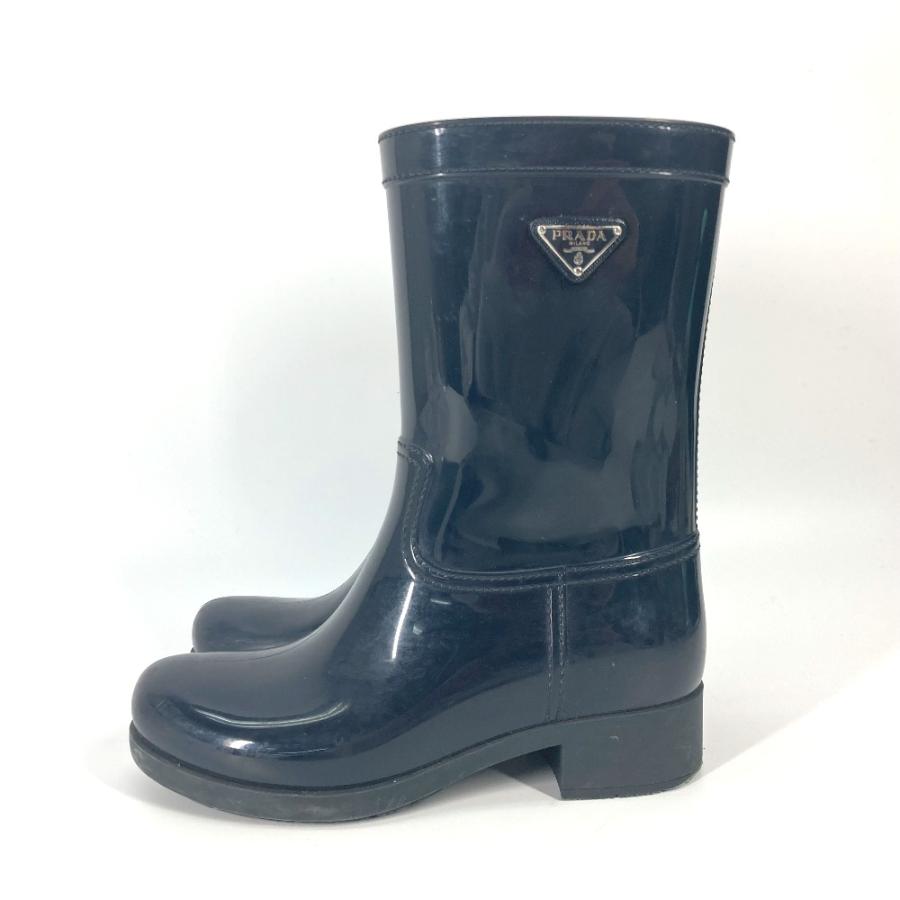 PRADA プラダ トライアングルロゴ 三角ロゴ プレート 靴 シューズ レインブーツ レインシューズ ネイビー レディース【中古】 | PRADA | 04
