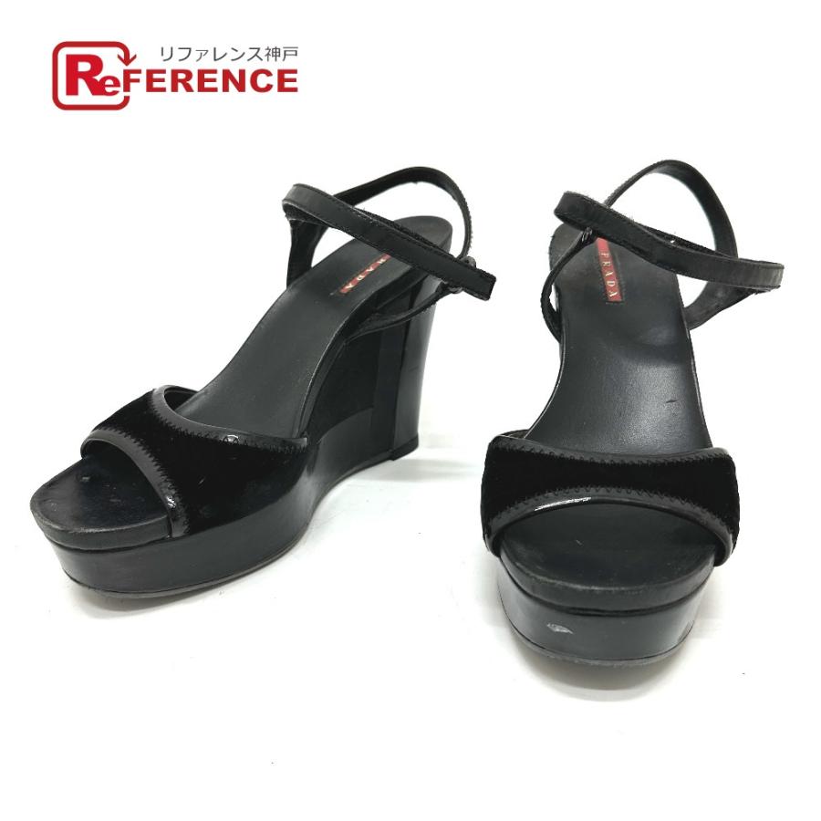 PRADA プラダ プラダスポーツ 靴 ストラップ オープントゥ ハイヒール ウェッジソール 厚底 サンダル ブラック レディース【中古】 | PRADA