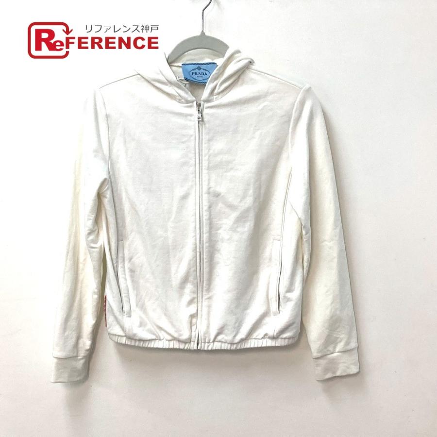 PRADA プラダ アウター フード付き アウター アパレル 長袖 ジップアップ プラダスポーツ ロゴ パーカー ホワイト レディース【中古】 | PRADA