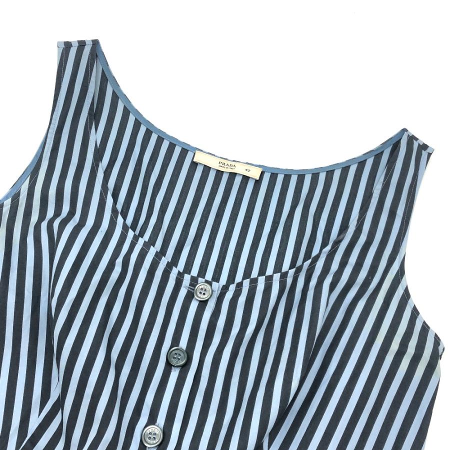 PRADA プラダ ストライプ ノースリーブ フレア ひざ丈 ワンピース アパレル ワンピース ブルー レディース【中古】 | PRADA | 02