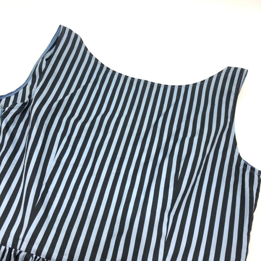 PRADA プラダ ストライプ ノースリーブ フレア ひざ丈 ワンピース アパレル ワンピース ブルー レディース【中古】 | PRADA | 03