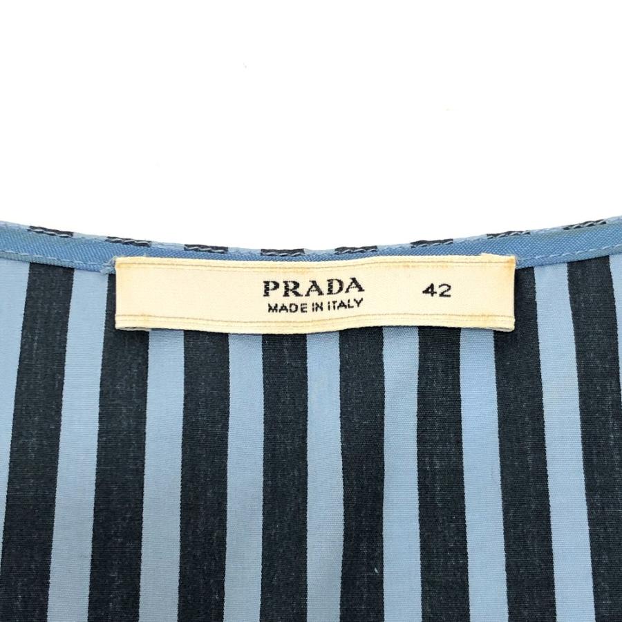 PRADA プラダ ストライプ ノースリーブ フレア ひざ丈 ワンピース アパレル ワンピース ブルー レディース【中古】 | PRADA | 04