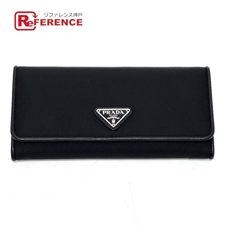 PRADA プラダ 1MH132 トライアングルロゴ プレート 財布 長財布 パスケース付 フラップ 2つ折り財布 ナイロン ブラック レディース【中古】 | PRADA