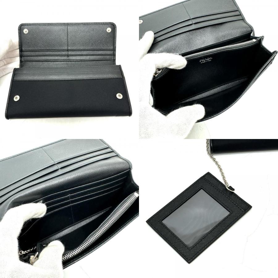 PRADA プラダ 1MH132 トライアングルロゴ プレート 財布 長財布 パスケース付 フラップ 2つ折り財布 ナイロン ブラック レディース【中古】 | PRADA | 07