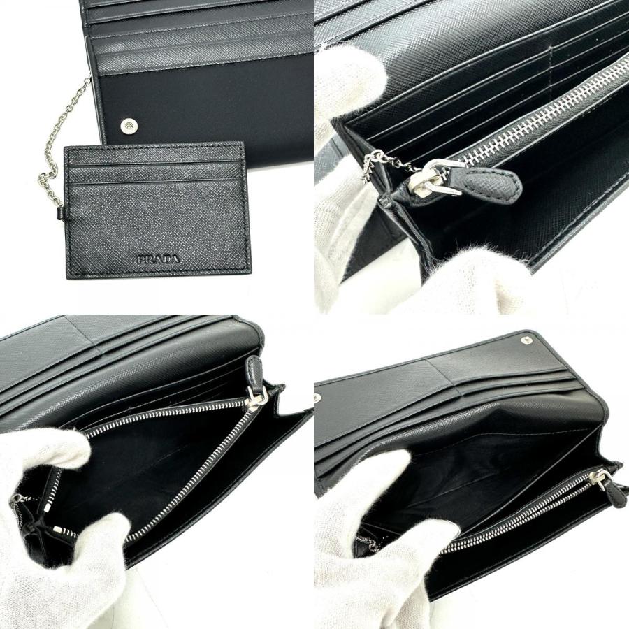 PRADA プラダ 1MH132 トライアングルロゴ プレート 財布 長財布 パスケース付 フラップ 2つ折り財布 ナイロン ブラック レディース【中古】 | PRADA | 08