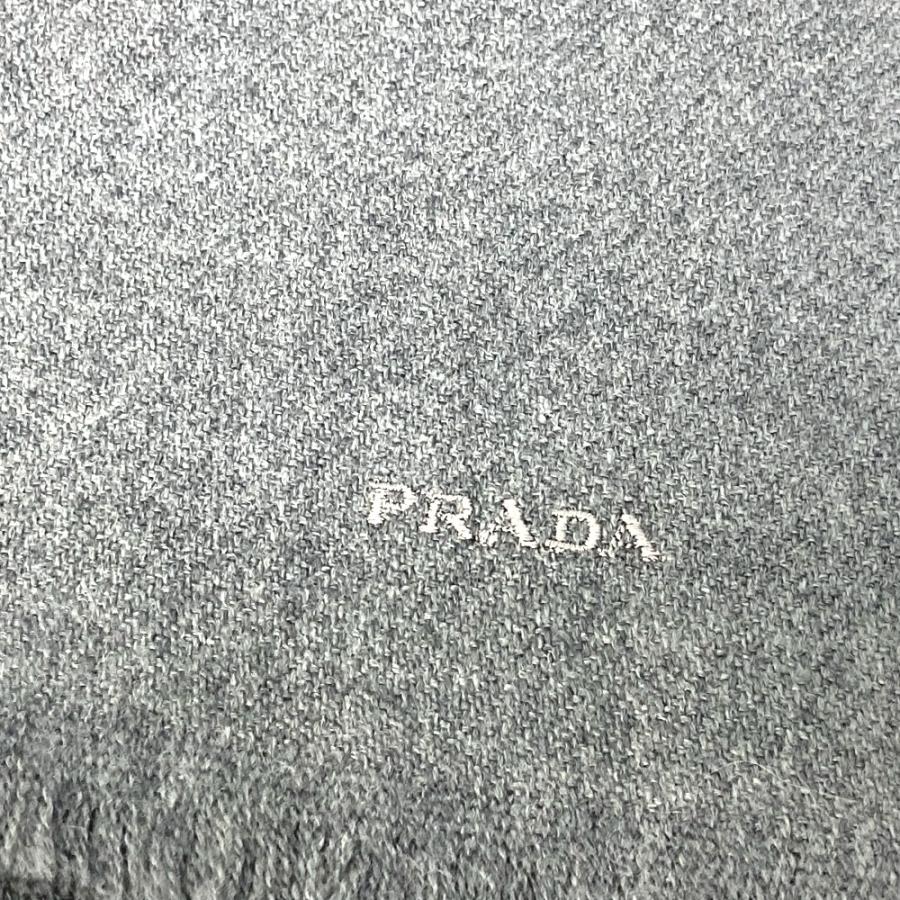 PRADA（プラダ） フリンジ ロゴ刺繍 マフラー ウール グレー ユニ