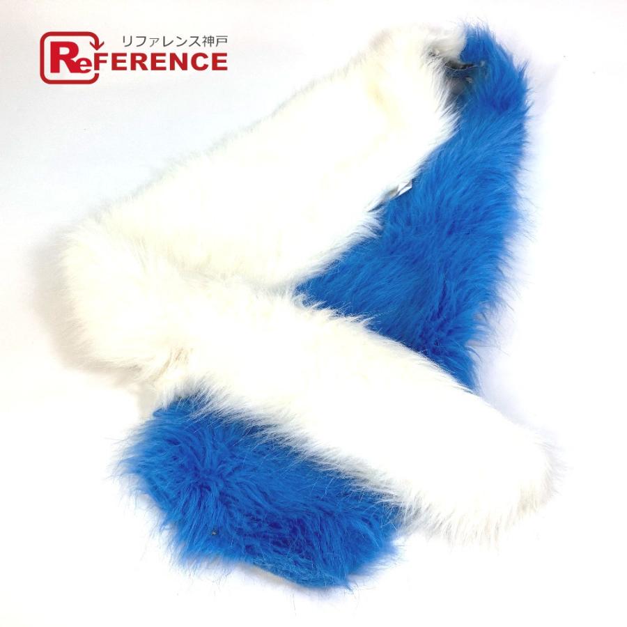 PRADA プラダ P7469 ファー ストール バイカラー ティペット マフラー フェイクファー ブルー×ホワイト レディース【中古】 | PRADA