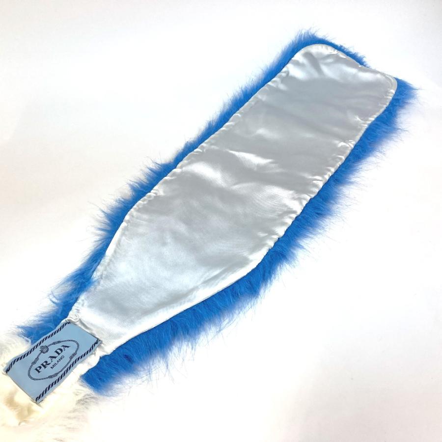 PRADA プラダ P7469 ファー ストール バイカラー ティペット マフラー フェイクファー ブルー×ホワイト レディース【中古】 | PRADA | 01
