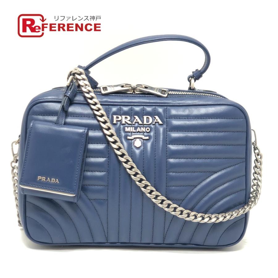 PRADA プラダ 1BH119 ダイアグラム カバン 2WAY ショルダーバッグ チェーン ハンドバッグ ブルー レザー レディース【中古】 | PRADA
