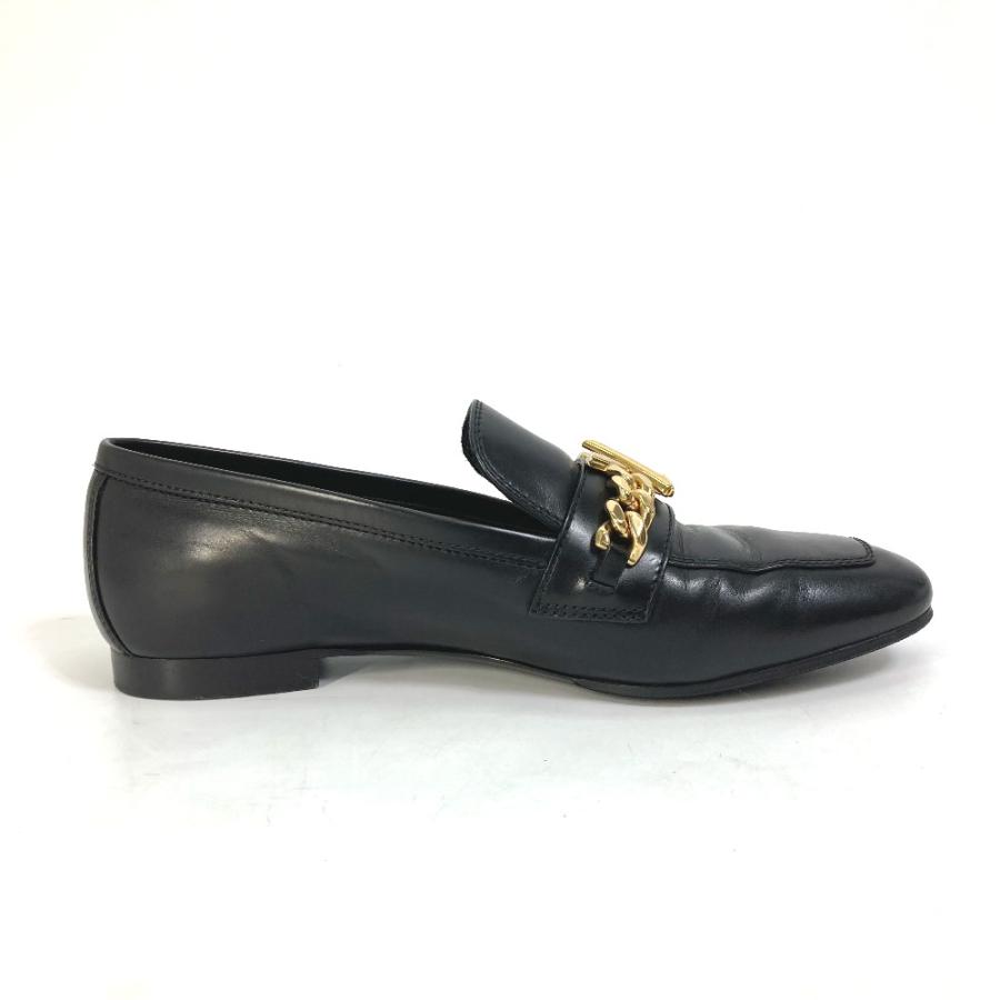 LOUIS VUITTON ルイヴィトン ペタンコ 靴 LV チェーンロゴ フラットシューズ ローファー レザー ブラック レディース【中古】_6