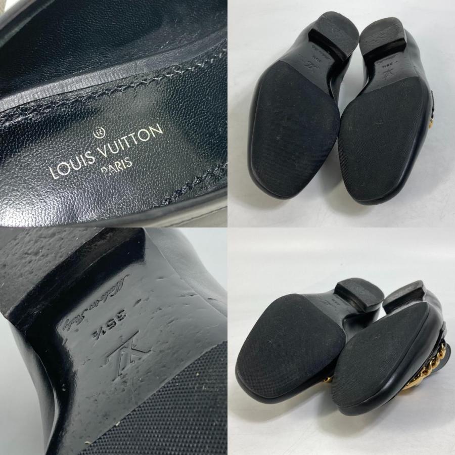LOUIS VUITTON ルイヴィトン ペタンコ 靴 LV チェーンロゴ フラットシューズ ローファー レザー ブラック レディース【中古】_8