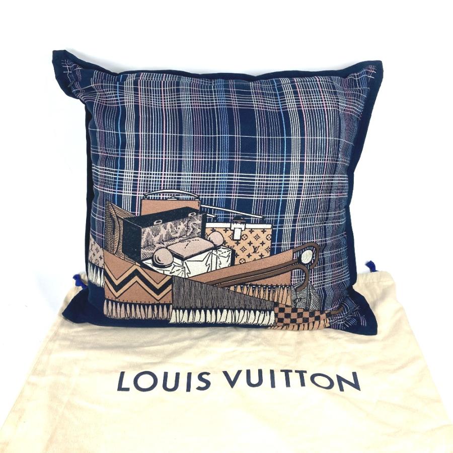 ルイヴィトン LOUIS VUITTON チェック柄 MP2101 モノグラム ピロー 枕 インテリア クッション ウール ネイビー 新品同様 LOUIS VUITTON（ルイ・ヴィトン） 新品同様 MP2101 チェック柄 ピロー