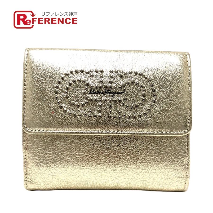 未使用 Salvatore Ferragamo サルヴァトーレフェラガモ ガンチーニ Wホック 財布 ミニウォレット 2つ折り財布 ゴールド レディース【中古】 | 
