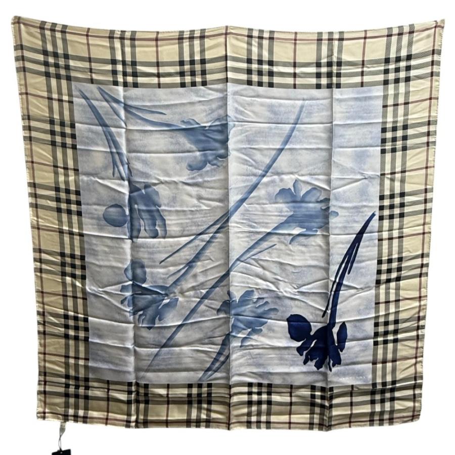 新品同様 BURBERRY バーバリー ZHG06 チェック柄 ファッション小物 フラワーパターン スカーフ ベージュ レディース【中古】_1