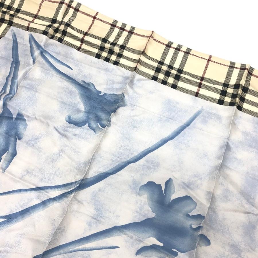 新品同様 BURBERRY バーバリー ZHG06 チェック柄 ファッション小物 フラワーパターン スカーフ ベージュ レディース【中古】_2