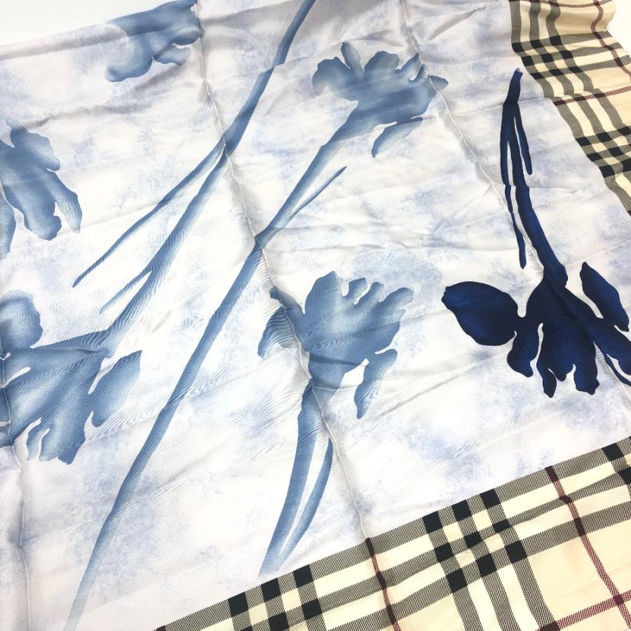 新品同様 BURBERRY バーバリー ZHG06 チェック柄 ファッション小物 フラワーパターン スカーフ ベージュ レディース【中古】_3