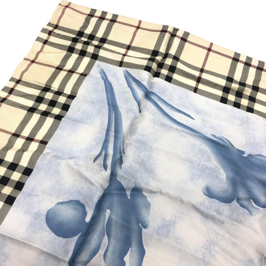 新品同様 BURBERRY バーバリー ZHG06 チェック柄 ファッション小物 フラワーパターン スカーフ ベージュ レディース【中古】_4