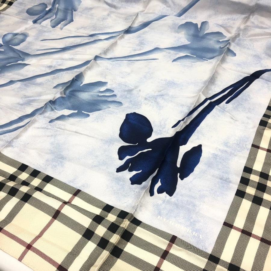 新品同様 BURBERRY バーバリー ZHG06 チェック柄 ファッション小物 フラワーパターン スカーフ ベージュ レディース【中古】_7