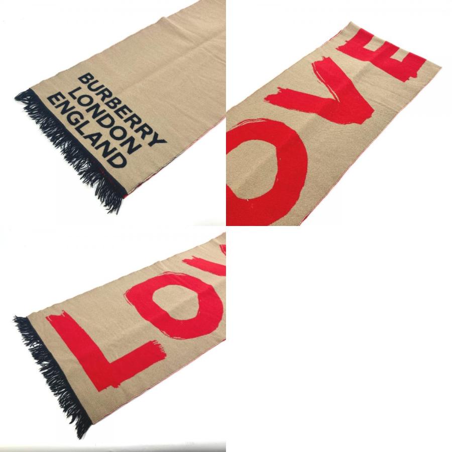 バーバリー BURBERRY スカーフ 8037534 フリンジ LOVE ファッション小物 フリンジ マフラー ウール ブラウン 美品 BURBERRY（バーバリー） 美品 8037534 スカーフ LOVE ファッション小物