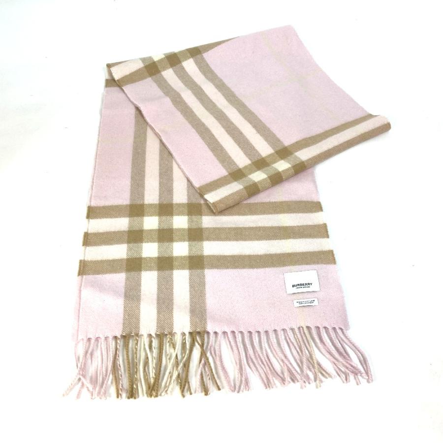 BURBERRY バーバリー フリンジ チェック柄 アパレル マフラー カシミヤ ピンク レディース【中古】 | BURBERRY | 01