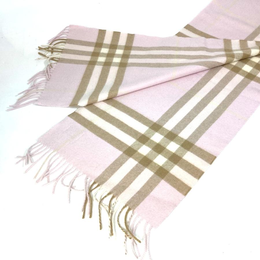 BURBERRY バーバリー フリンジ チェック柄 アパレル マフラー カシミヤ ピンク レディース【中古】 | BURBERRY | 02