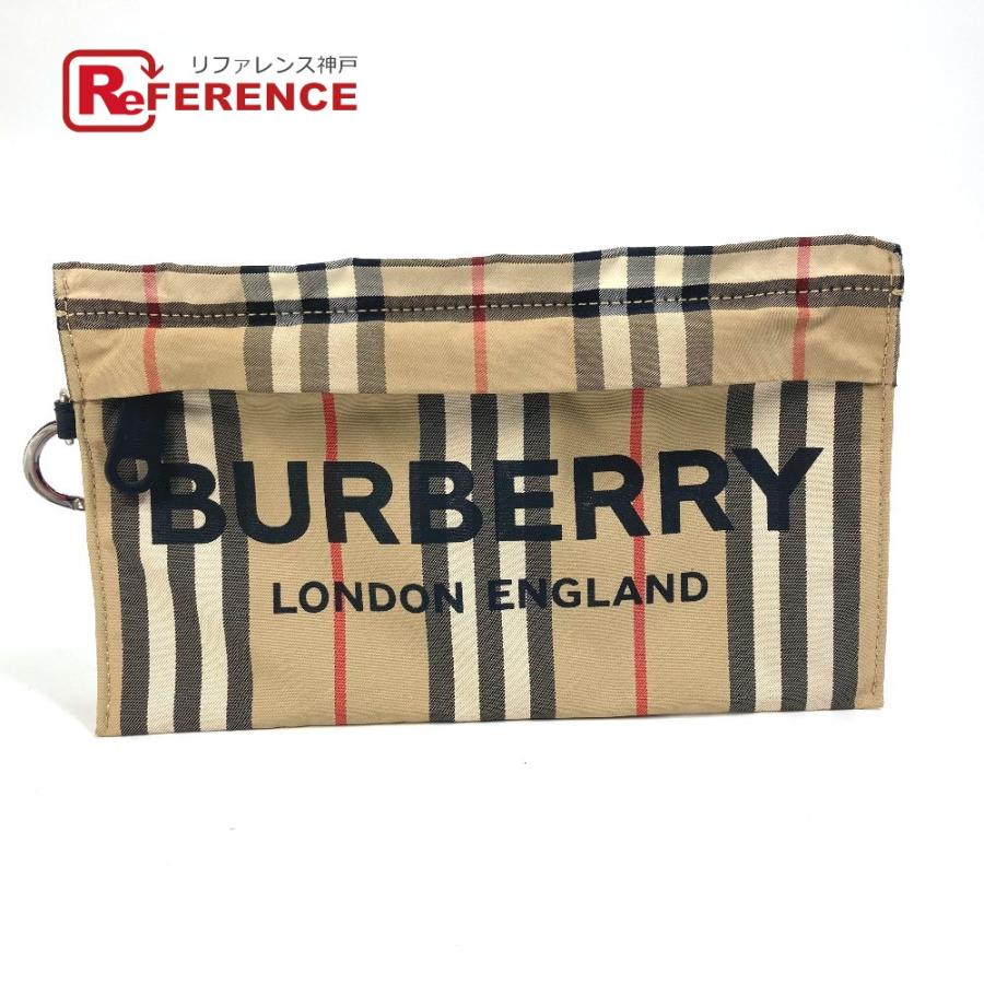 BURBERRY バーバリー ロゴ チェック ストラップ付 ポーチ クラッチ