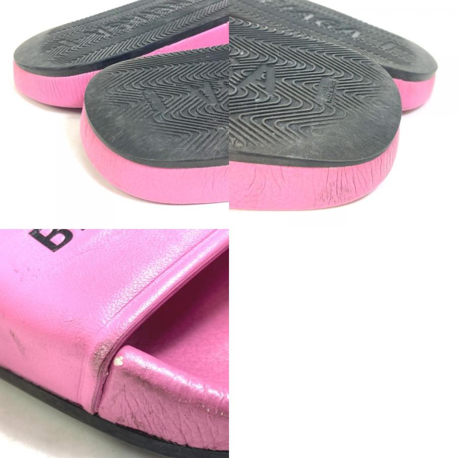 BALENCIAGA バレンシアガ 517226 ロゴ 靴 フラットサンダル プールサンダル　シャワーサンダル サンダル レザー ピンク レディース【中古】 | BALENCIAGA | 09